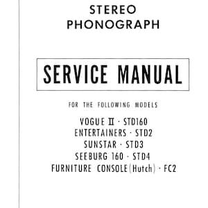 Seeburg - Vogue II - Jupiter std160 - Entertainers std2 - Sunstar_std3_160_std4 STD160 ESTD160 - Assistenza - Manuale operativo - Elenco dei pezzi di ricambio