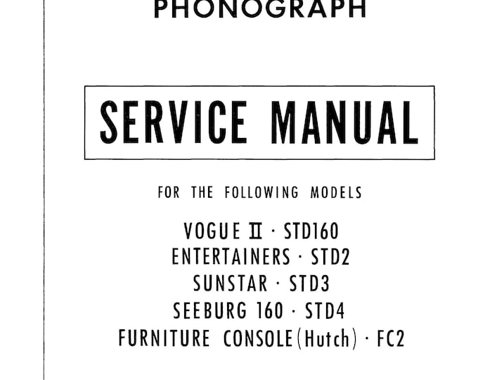 Seeburg - Vogue II - Jupiter std160 - Entertainers std2 - Sunstar_std3_160_std4 STD160 ESTD160 - Service - Operation Manual - Parts list
