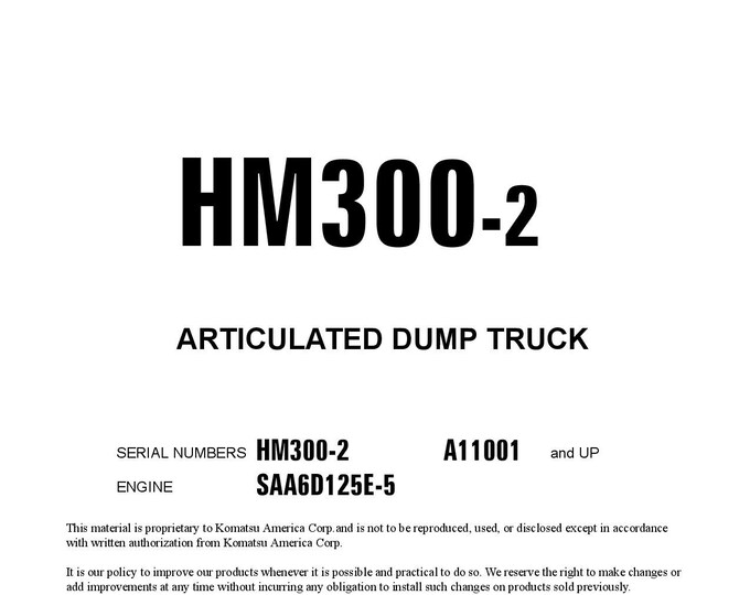 Komatsu HM300-2 Articulated Dump Truck Operation and Maintenance Manual - English