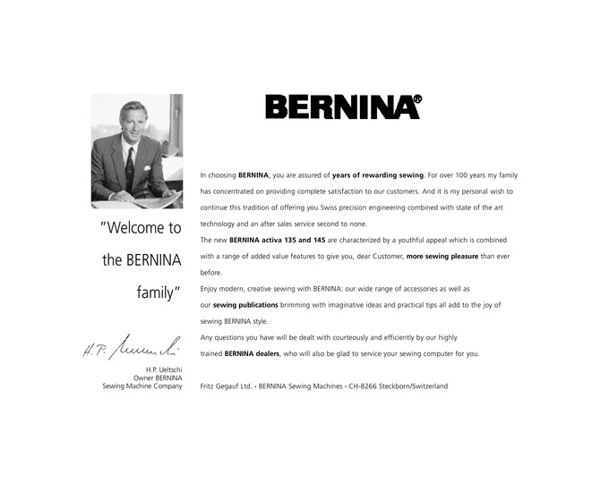 BERNINA activa 135 Sewing Machine Instruction Manual - User Manual - Complete User Guide - English