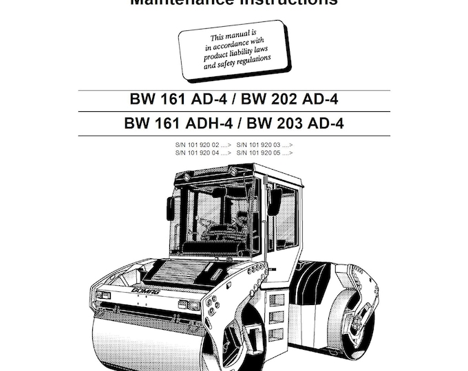 Bomag Roller BW 203AD-4 Maintenance & Operating Instructions 11-2004 00811181  - English  (Pdf Download)