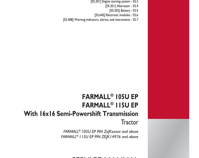 Case FARMALL 105U EP Farmall 115 U EP - With 16x16 Semi-Powershift Transmission-  Repair manual- Shop Manual (Pdf Download)