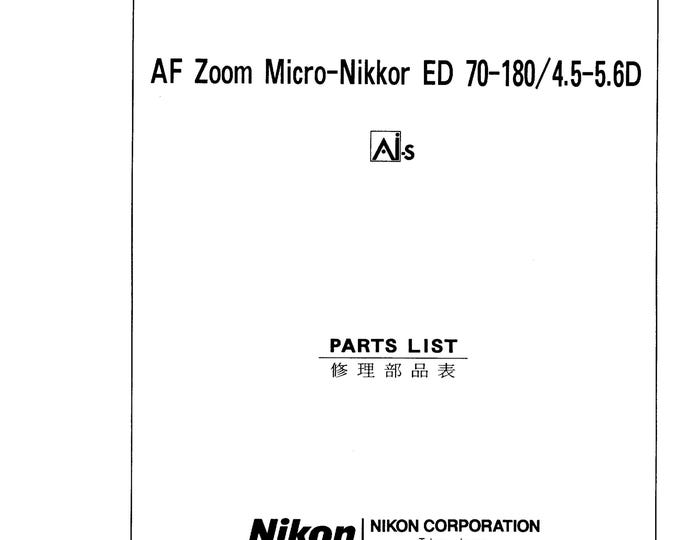 Nikon AF 70-180mm f4.5-5.6D Micro- Service Manual - Repair Manual - Workshop Manual -  PDF Download