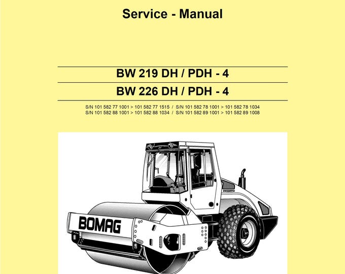 Bomag Single Drum Roller BW219DH-4 Service Manual 00891107 11.2010 - English  (Pdf Download)