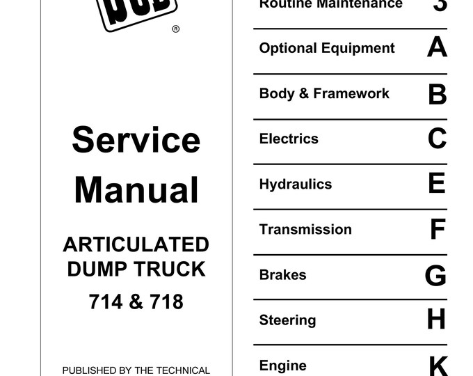 JCB ARTICULATED Dump Truck 714 & 718 - 9803-7160 - Workshop Manual - Service Manual - Parts Manual - Owners Manual (PDF Download)