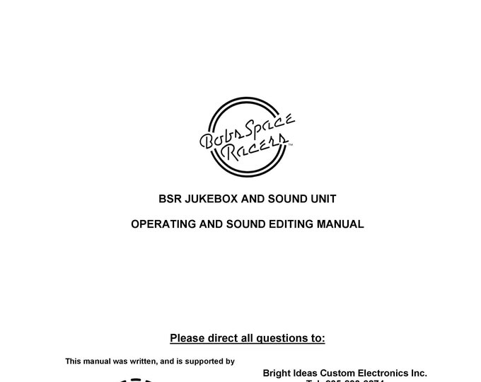 Bobs Space Racers - BSR - Jukebox and Sound Unit - Operating Manual - Sound Editing Manual - English