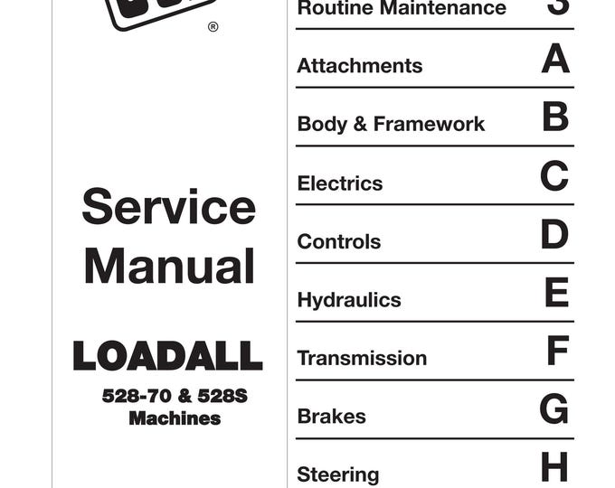 JCB LOADALL 528-70 & 528S Machines - 9803-3650 - Workshop Manual - Service Manual - Parts Manual - Owners Manual (PDF Download)