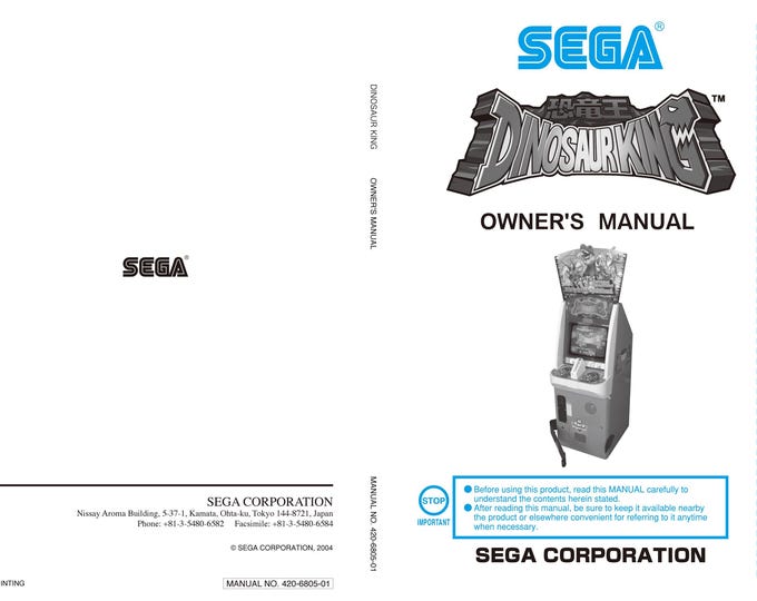 SEGA - DINOSAUR KING - Service Manual - Parts Manual - Owner manual -  Pdf Download