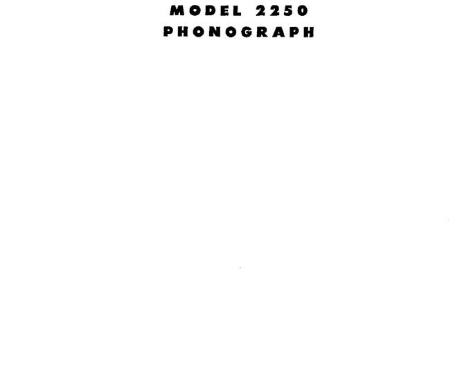 Wurlitzer - 2250 Series - Phonograph - Service Manual - Workshop Manual - Repair Manual - English
