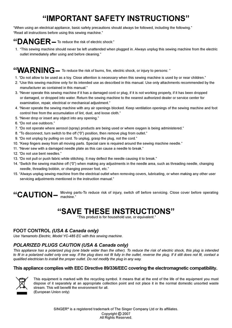 Singer 8763 Curvy Sewing Machine Instruction Manual User Manual