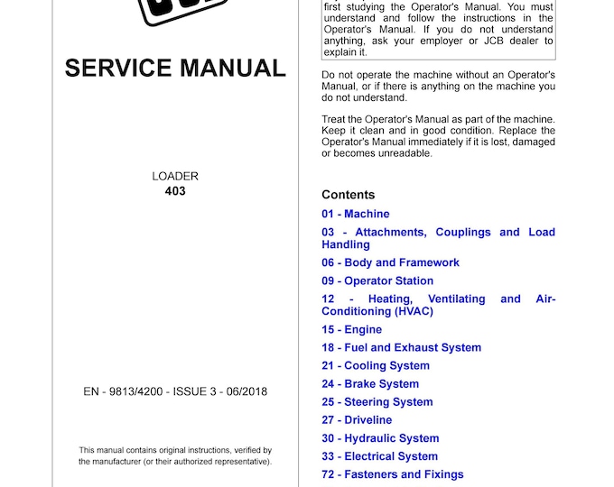 JCB LOADER 403 -Service Manual - Parts Manual - Owners Manual (Pdf Download)