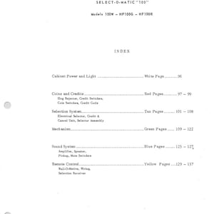 Seeburg -100W - HF100G - Schematic- Service Manual - Instruction Manual -  Wiring Diagram - Schematic - Operation Manual - Parts List