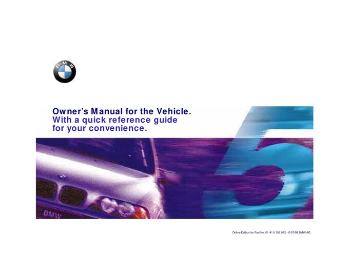 BMW 5 Series 528i - 540i E39 1995-2004 Owners Manual - English