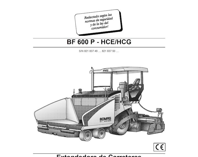 Bomag Highway Paver BF 600 P-HCE HCG Operating Instructions 03-2008 00805403 - Spanish  (Pdf Download)