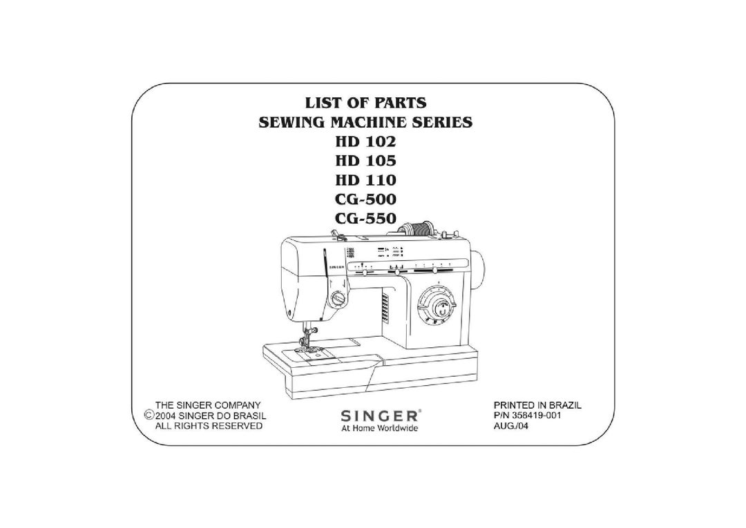 Singer HD102 HD105 HD110 CG500 CG550 Parts Manual English Etsy