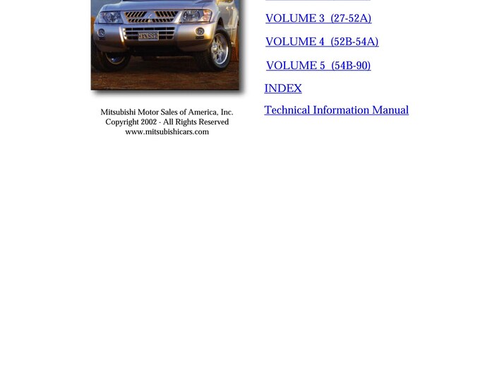 Mitsubishi 2003 Montero - Service Manual - Parts Manual - Owner manual - Pdf Download