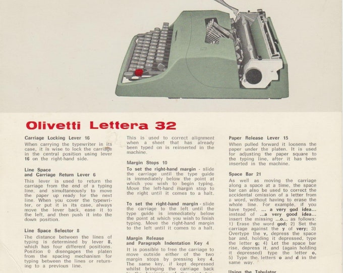 Olivetti Lettera-32 Typewriter Instruction Manual - User Manual - Complete User Guide