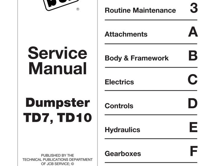 JCB Dumpster TD7, TD10 - 9803-9320 - Workshop Manual - Service Manual - Parts Manual - Owners Manual (PDF Download)