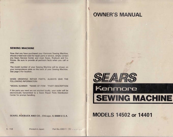 Kenmore - Models-14502-14401 - Sewing Machine - Service Manual - Instruction Manual -  Wiring Diagram - Schematic - Operation Manual