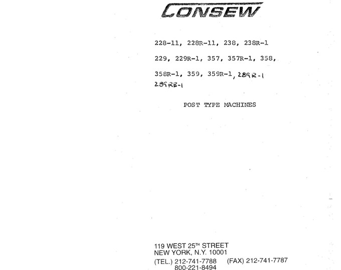CONSEW 228-238-229-357-358-359-289 Sewing Machine Instruction Manual - User Manual - Complete User Guide - English