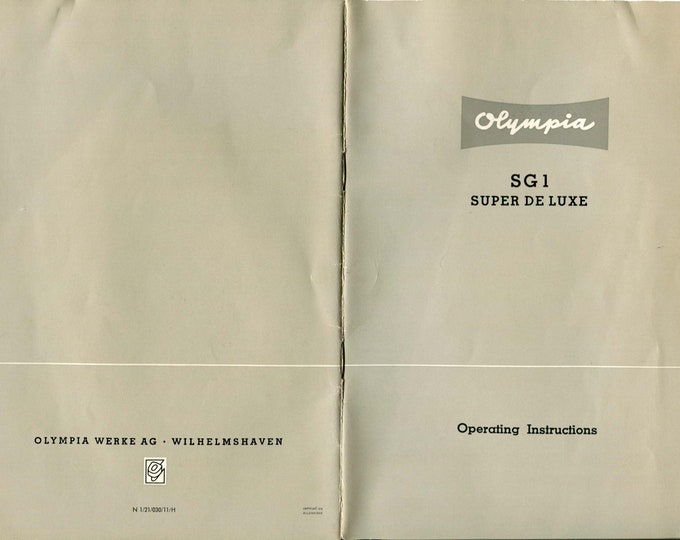 olympia SG1 Typwriter Instruction Manual - User Manual - Complete User Guide