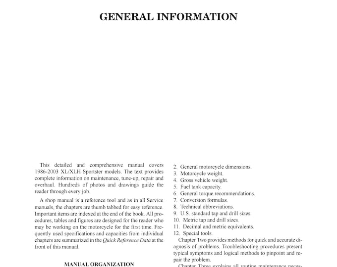 Harley Davidson-Sportster XL 86 03 TG - Service Manual - Parts Manual - Owner manual - Pdf Download