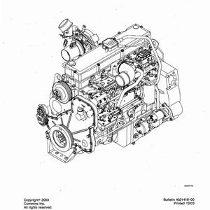 May include: Line drawing of a Cummins engine, with detailed internal components visible. The image includes the Cummins logo and text: Troubleshooting and Repair Manual for ISC, ISCe, QSC8.3, ISL and QSL9 Engines. Copyright 2003.