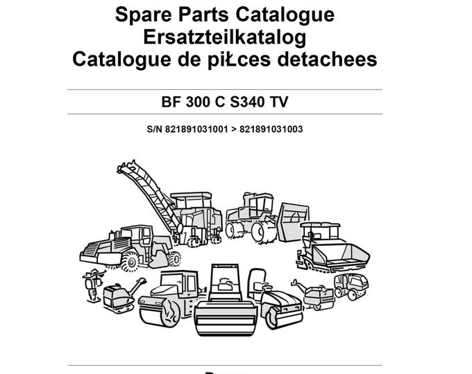 Bomag Paver BF 300 C S340 TV Spare Parts Catalogue 2018 00824191 - DE  (Pdf Download)