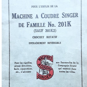 Singer 201k - 201k2 Manuel d'instruction de la machine à coudre - Manuel de l'utilisateur - Guide de l'utilisateur - Français