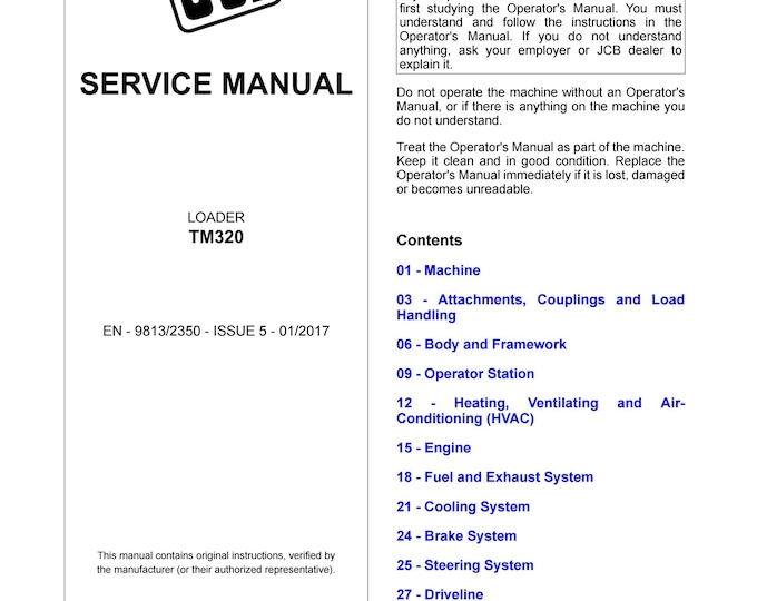 JCB LOADER TM320 - Service Manual - Parts Manual - Owners Manual (PDF Download)