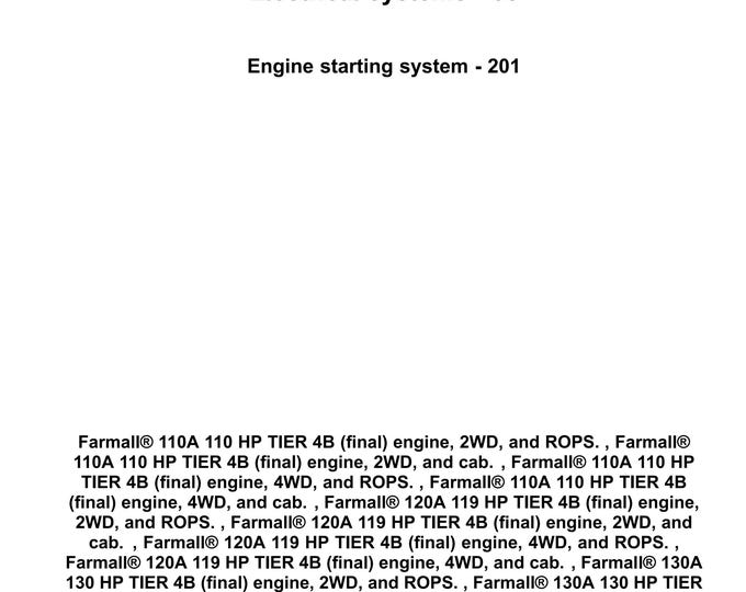 Case Farmall 110A Farmall 120A Farmall 130A Farmall 140A Tier 4B-Electrical systems - 55 Engine starting system - 201-(Pdf Download)