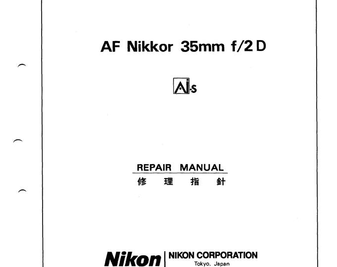 Nikon AF 35mm f2D-  Service Manual - Repair - Workshop Manual -  PDF Download