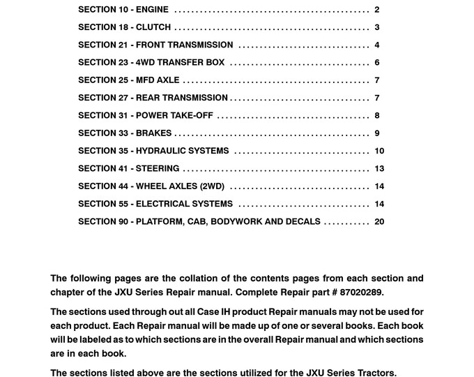 Case JXU SERIES Repair Manual - Service Manual (Pdf Download)