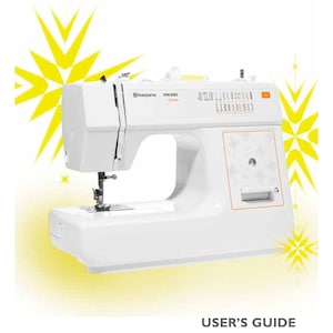 May include: White sewing machine with a yellow starburst background. The machine has a Husqvarna Viking logo and the text "H|CLASS™ E10" on the front. The image is for a user's guide.