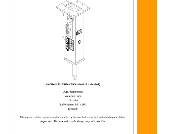 JCB HYDRAULIC BREAKERS (HM012T - HM380T) -Service Manual - Parts Manual - Owners Manual (Pdf Download)