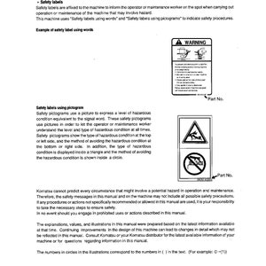 K&ouml;nnte beinhalten: Eine Schwarzwei&szlig;illustration eines Sicherheitswarnschilds mit einem roten Kreis und einer diagonalen Linie durch ein Bild einer Person, die eine Maschine bedient. Der Text "Part No." steht neben dem Schild. Der Text "Safety Information" steht oben auf der Seite.