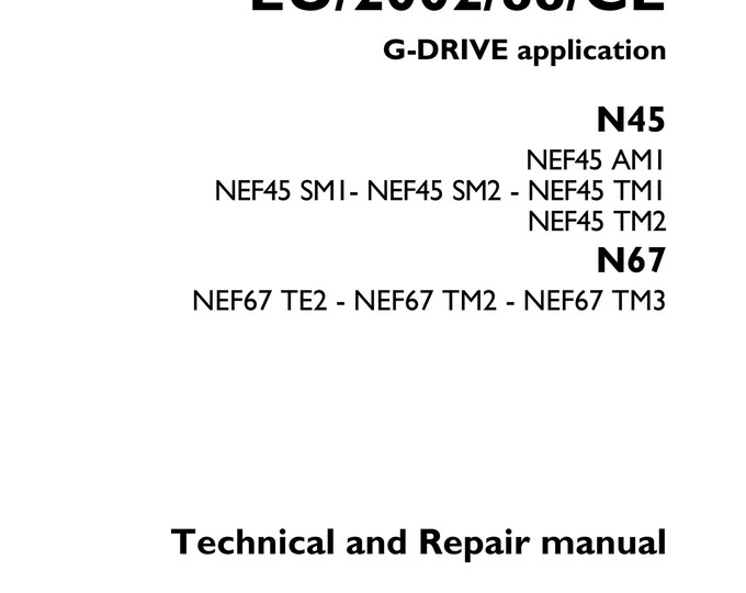 N Series EU/2002/88/CE G-DRIVE application  - Workshop Manual - Service Manual - Parts Manual - Owners manual