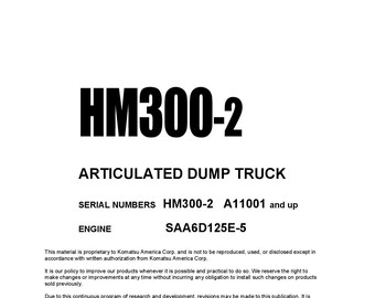 Komatsu HM300-2 Articulated Dump Truck Shop Manual (PDF Download)