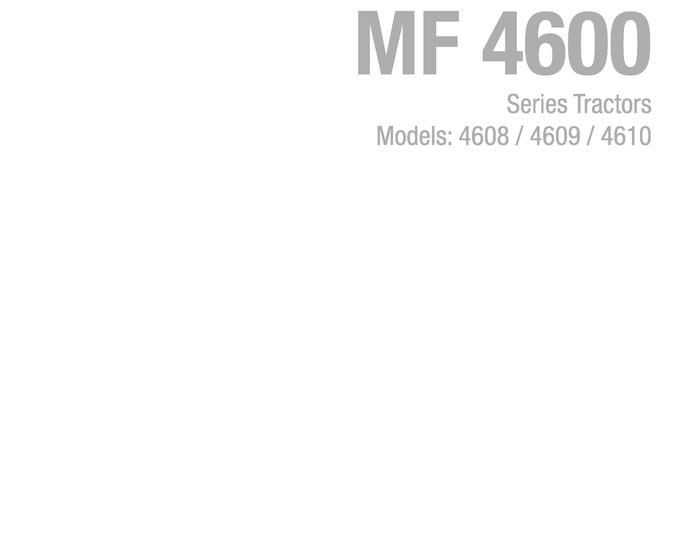 Massey Ferguson MF 4600 Series Tractor Workshop Manual - English
