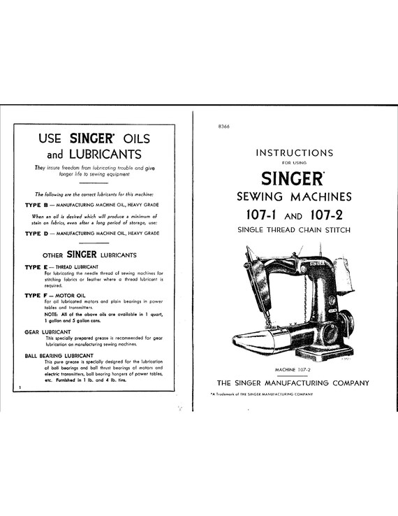 シンガー 107-1、107-2 ミシン取扱説明書 (PDF) - Etsy 日本