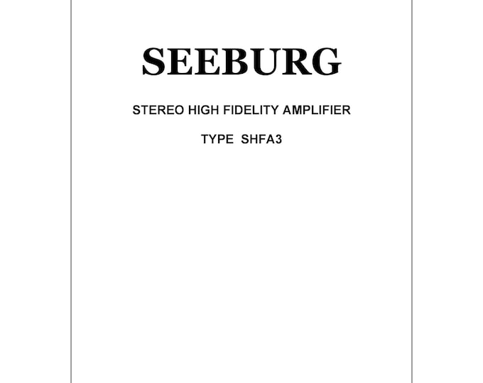 Seeburg- SHFA3 - Service Manual - Instruction Manual -  Wiring Diagram - Schematic - Operation Manual - Parts List