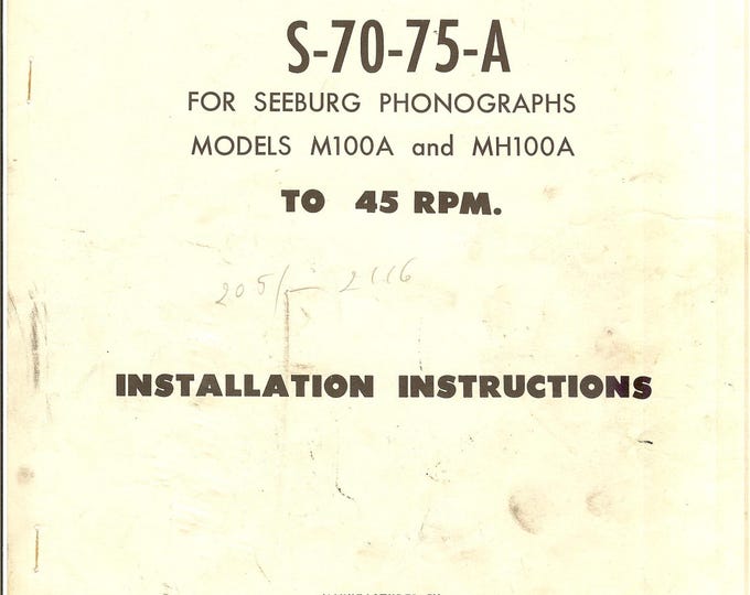 Seeburg - M100A - MH100A  - Service Manual - Instruction Manual -  Wiring Diagram - Schematic - Operation Manual - Parts List