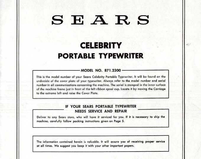 Sears Celebrity Typewriter Instruction Manual - User Manual - Complete User Guide