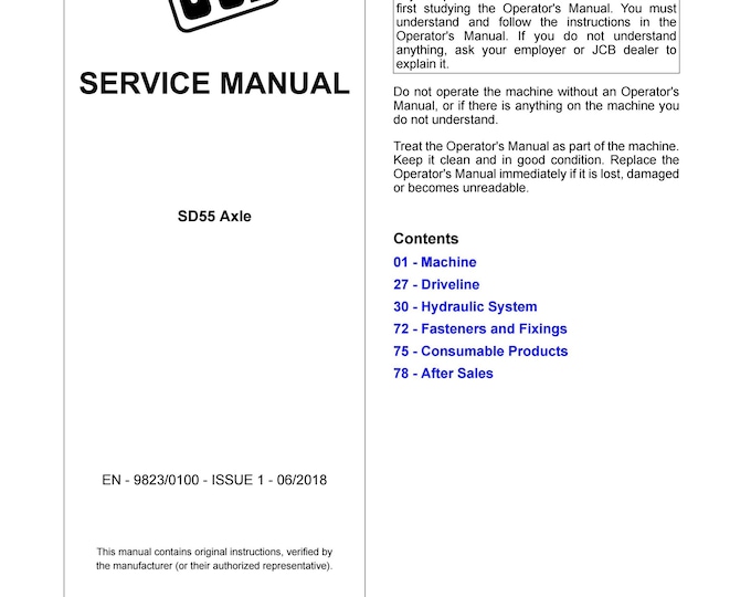 JCB SD55 Axle - Service Manual - Owners Manual (Pdf Download)