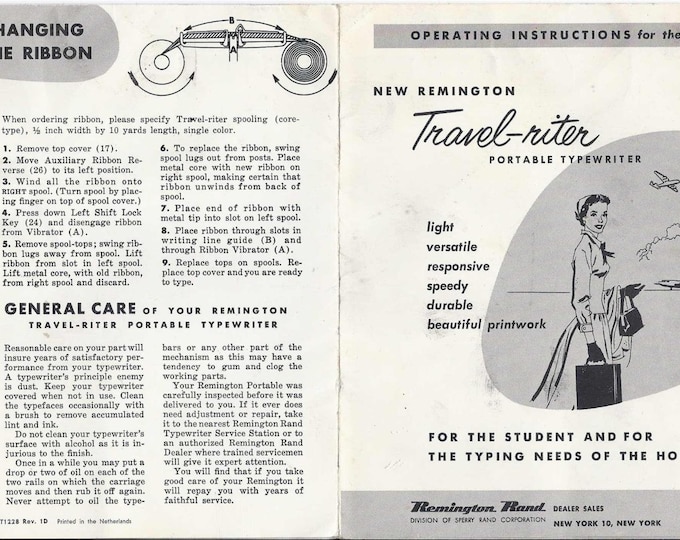 New Remington Travel-Riter Typewriter Instruction Manual - User Manual - Complete User Guide