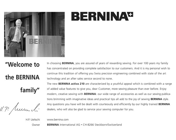 BERNINA activa 210 Sewing Machine Instruction Manual - User Manual - Complete User Guide - English
