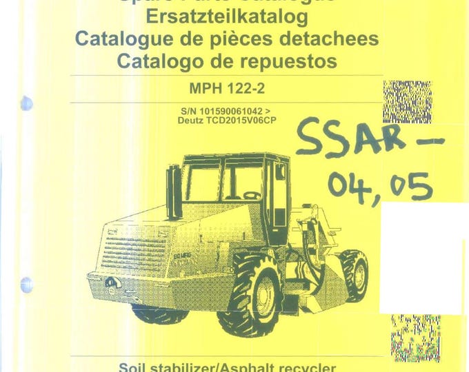 Bomag Ssar MPH122-2 2004 Spare Parts Catalog -  (Pdf Download)