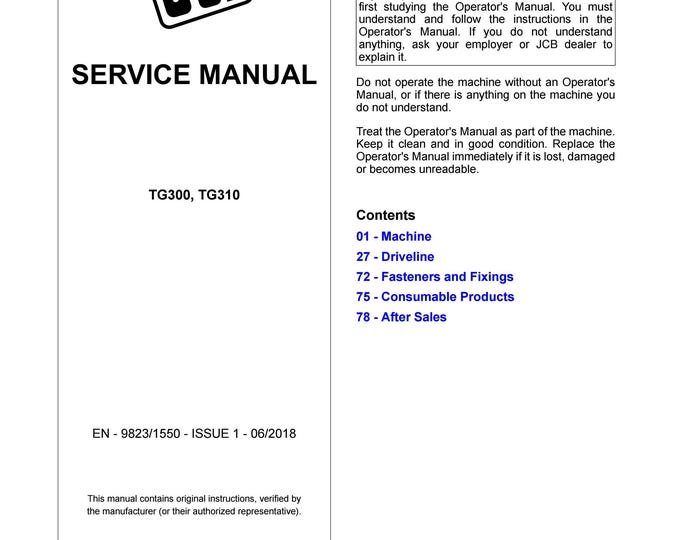 JCB TG300, TG310 - Service Manual - Owners Manual (Pdf Download)