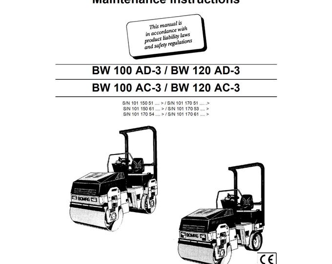 Bomag BW120 AD-3 Maintenance & Operating Instruction 2004 00812721  (Pdf Download)