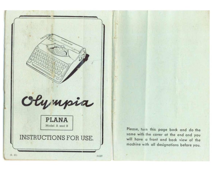Olympia-Plana Typwriter Instruction Manual - User Manual - Complete User Guide